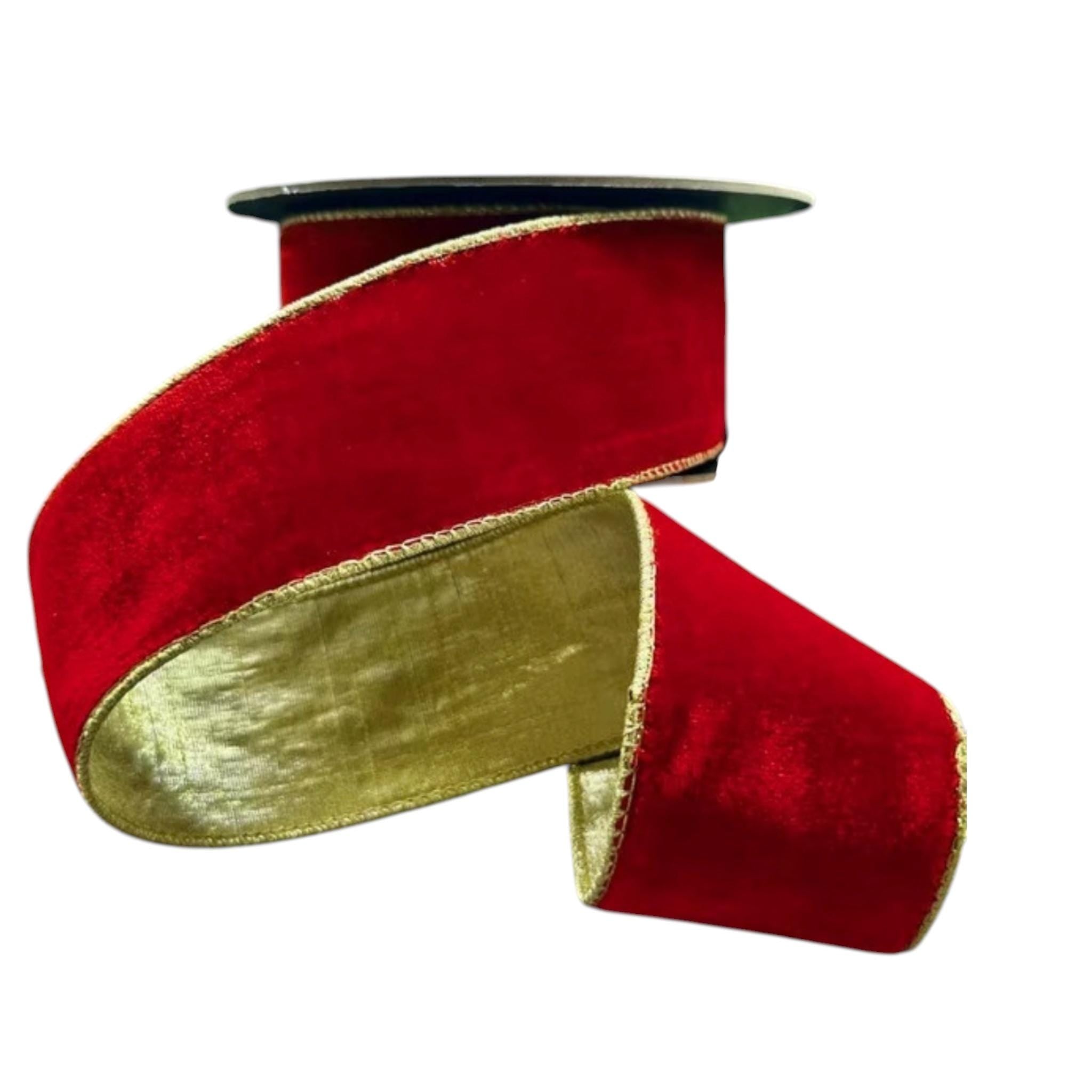 Christmas Ribbon Wired Ribbon Red Velvet Ribbon Gold Metallic Back Wreath Ribbon Holiday Decor Designer Ribbon D Stevens Ribbon
