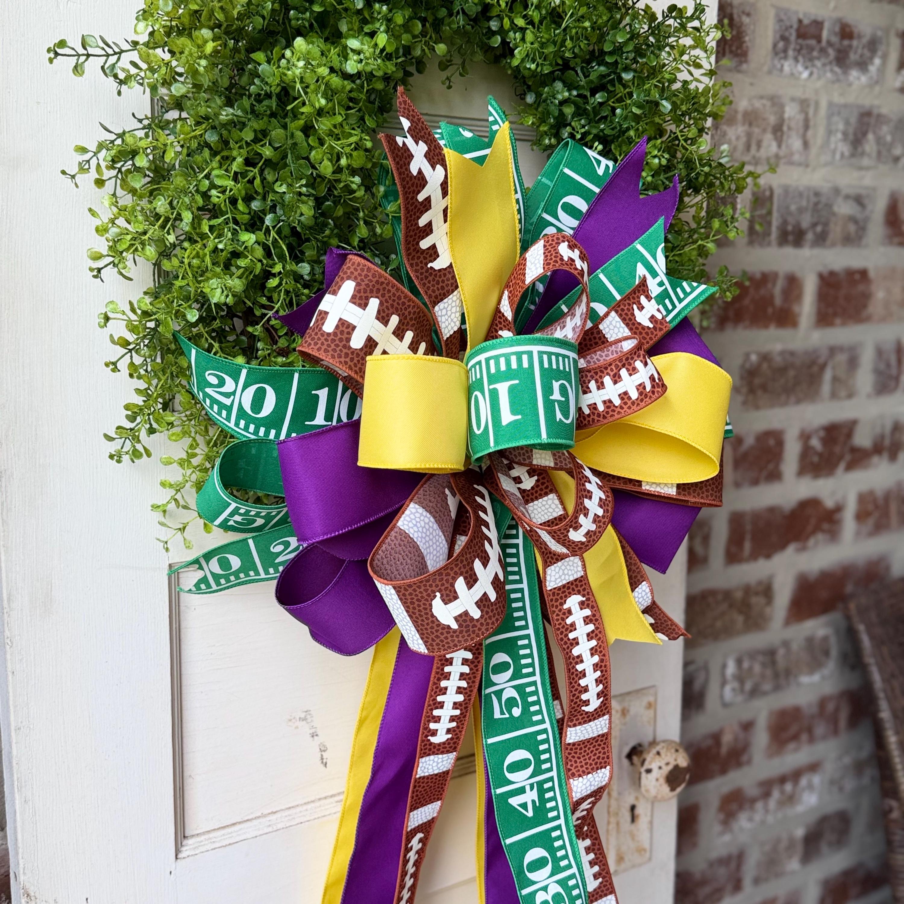 Game Day Wreath Bow Football Bow Front Door Bow Custom Team Colors Wreath Attachment Fall Wreath Bow