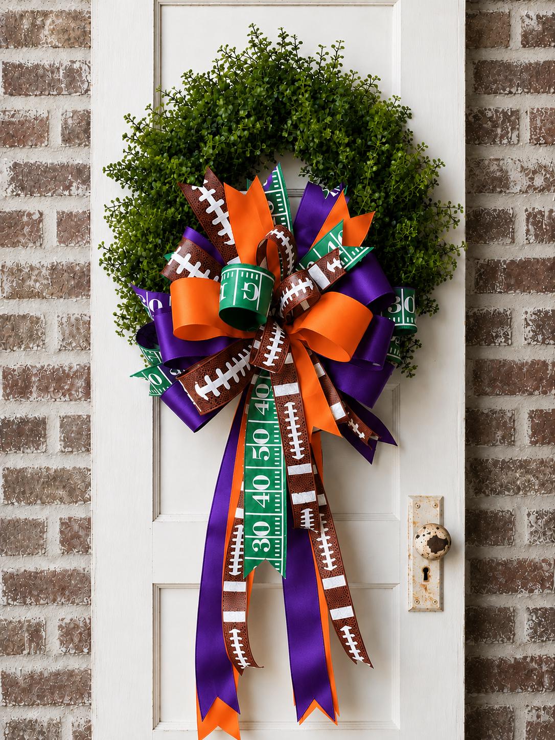 Game Day Wreath Bow Football Bow Front Door Bow Custom Team Colors Wreath Attachment Fall Wreath Bow