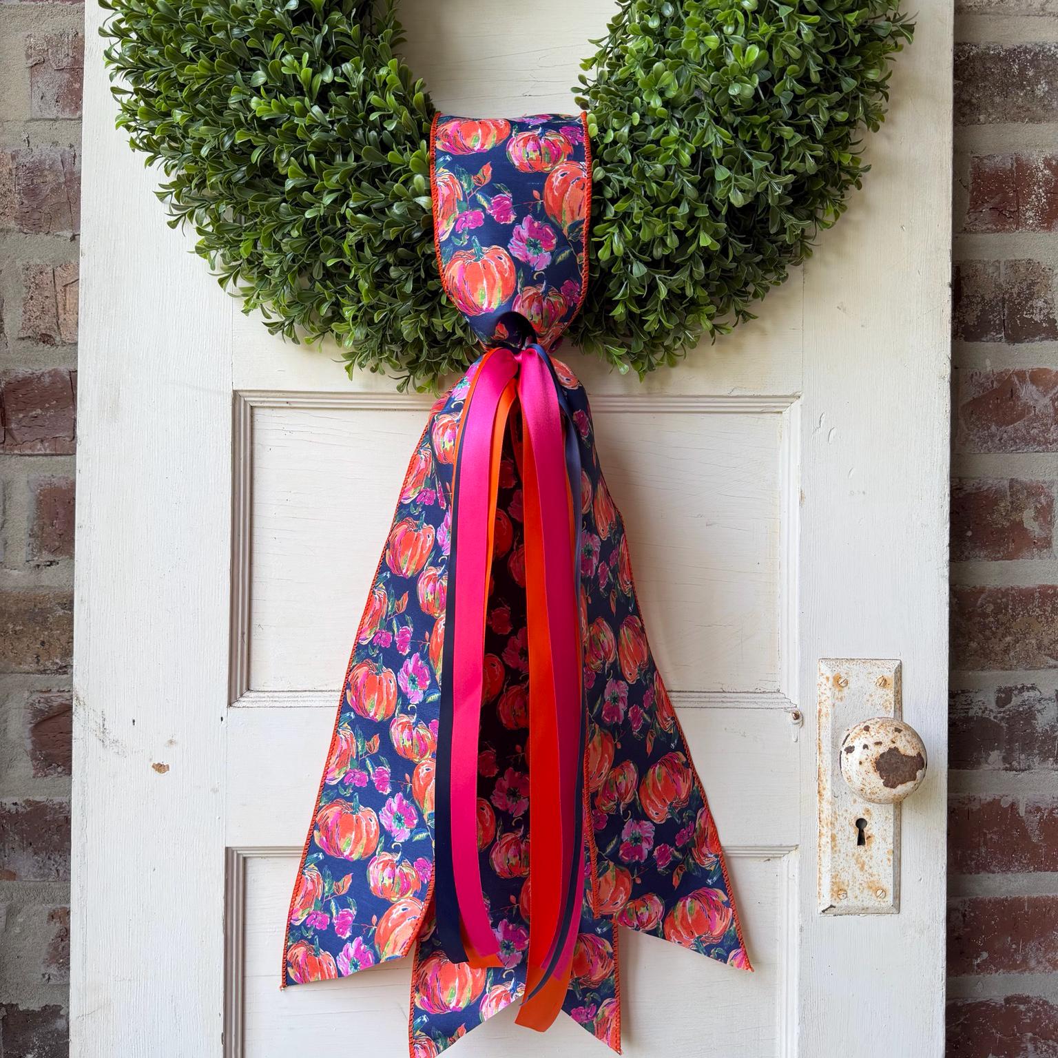 Pumpkin Wreath Sash Front Door Decor Fall Wreath Sash Autumn Door Decor Boxwood Wreath Sash Handmade Fall Decor