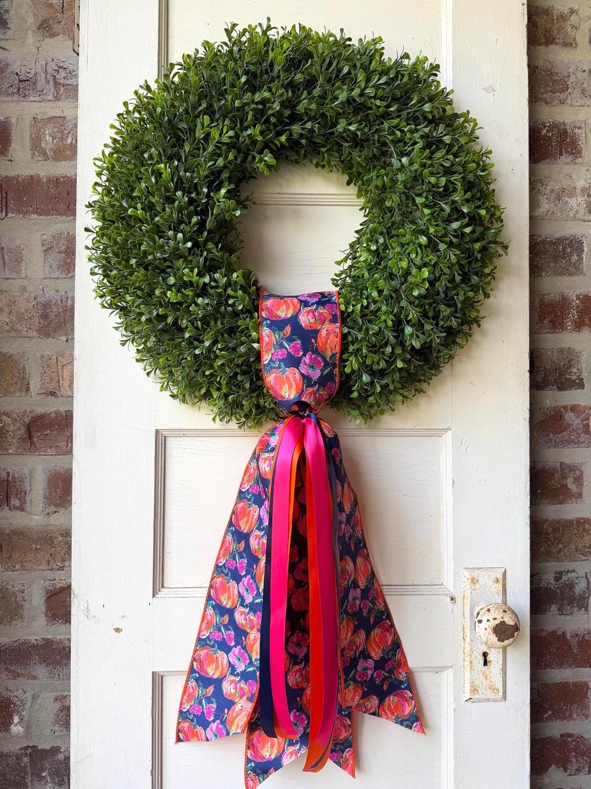 Pumpkin Wreath Sash – Watercolor Fall Front Door Wreath Accent