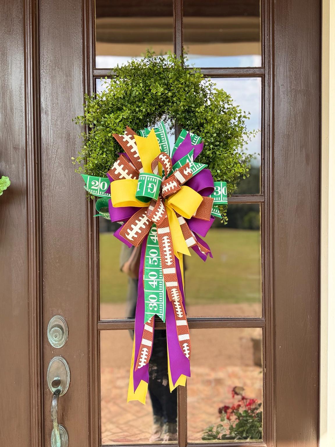 Game Day Wreath Bow Football Bow Front Door Bow Custom Team Colors Wreath Attachment Fall Wreath Bow