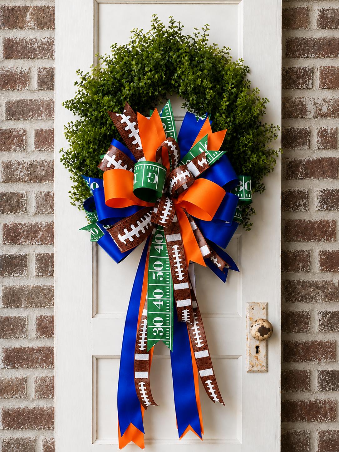 Game Day Wreath Bow Football Bow Front Door Bow Custom Team Colors Wreath Attachment Fall Wreath Bow