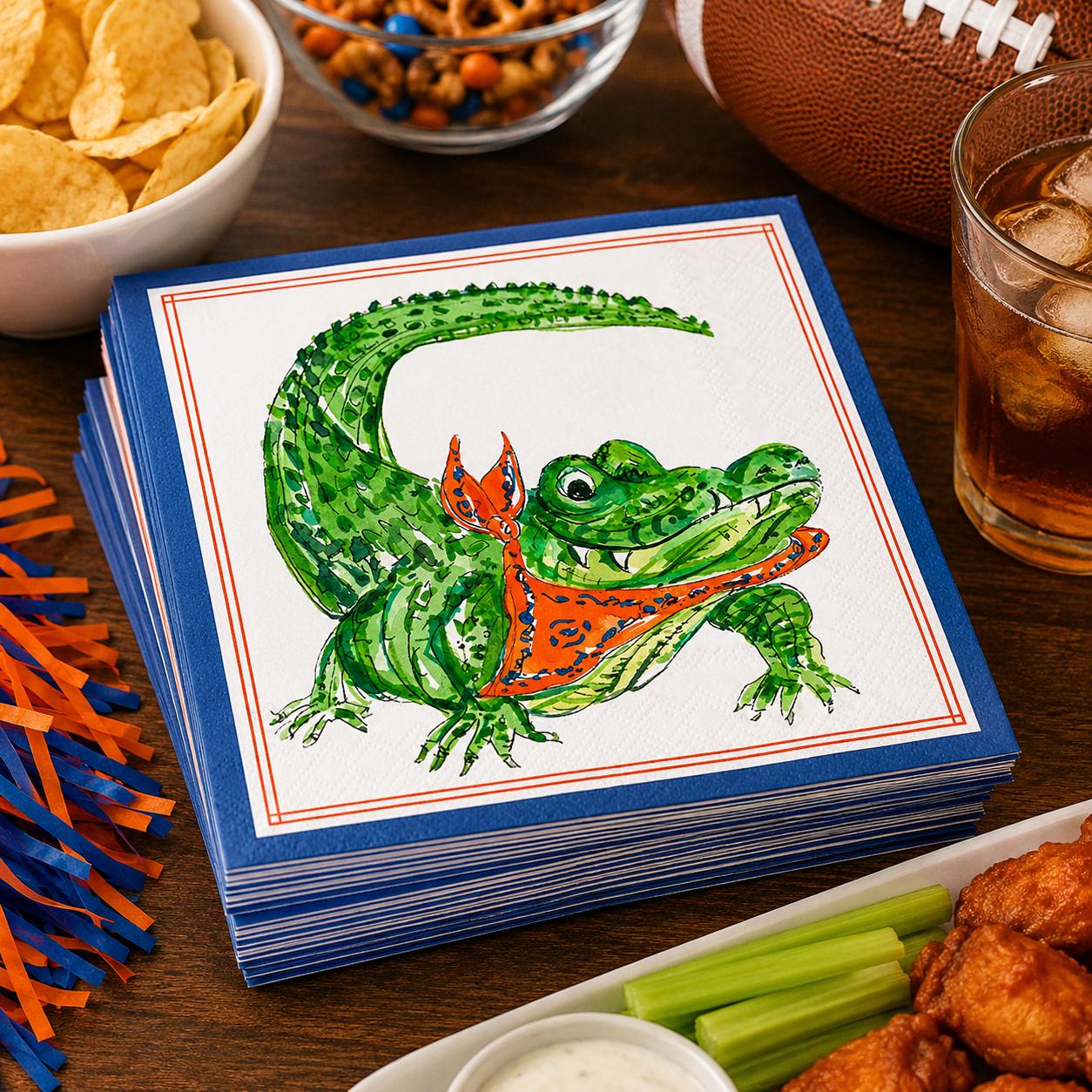 Alligator Cocktail Napkins Orange and Blue Game Day Napkins Tailgate Party Decor School Spirit Football Party