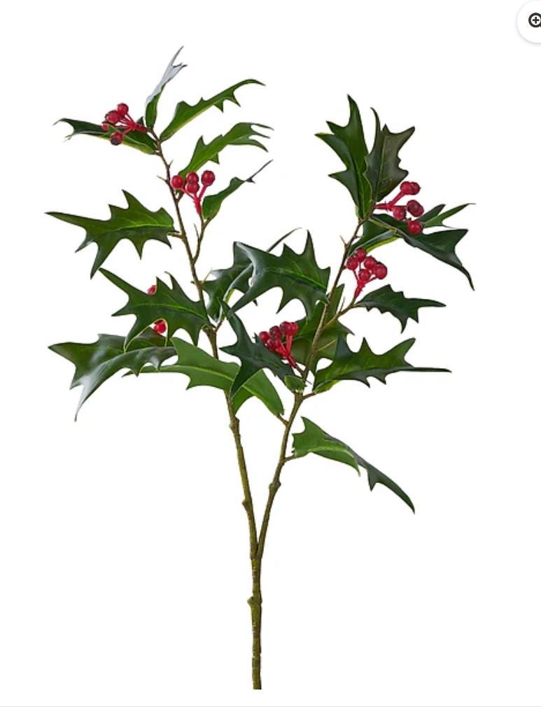 Holly Berry Spray 21" Christmas Greenery Stem with Red Berries