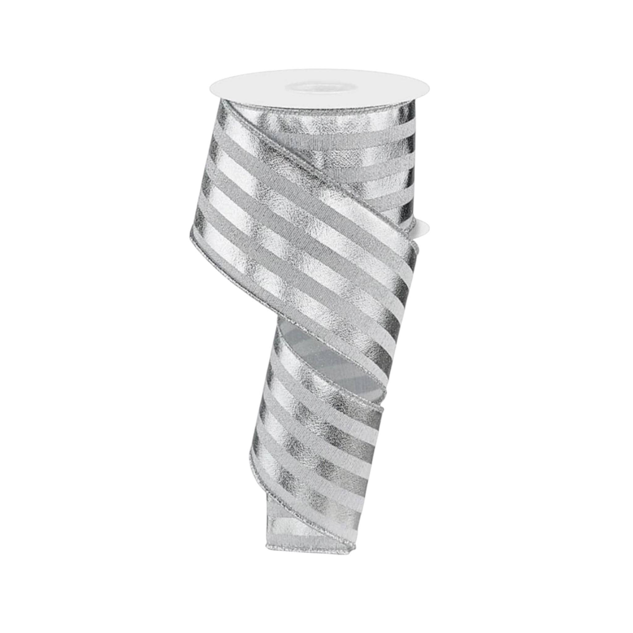 Silver Striped Wired Ribbon Metallic Ribbon for Wreaths Bows Christmas and Holiday Decor