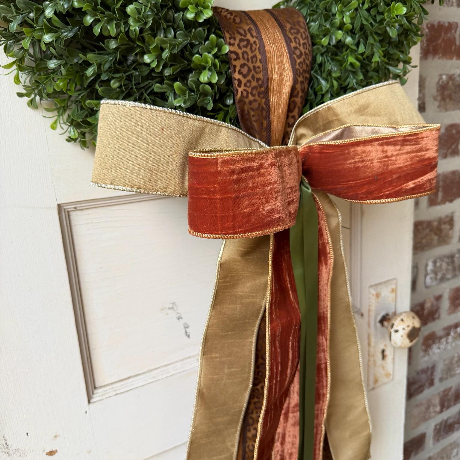 Fall Wreath Sash Leopard Print Rust Velvet Front Door Bow Luxury Autumn Wreath Decor