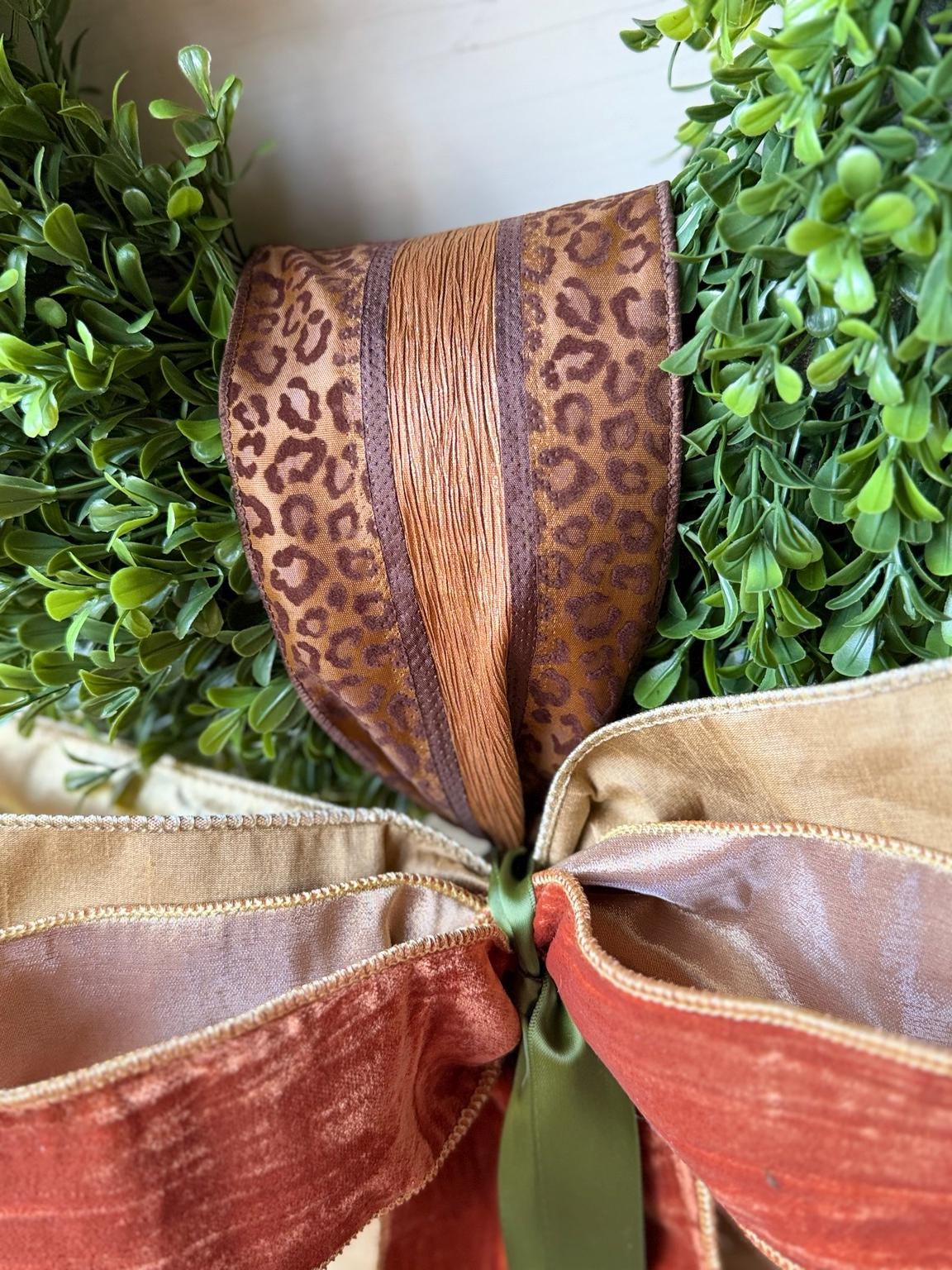 Fall Wreath Sash Leopard Print Rust Velvet Front Door Bow Luxury Autumn Wreath Decor
