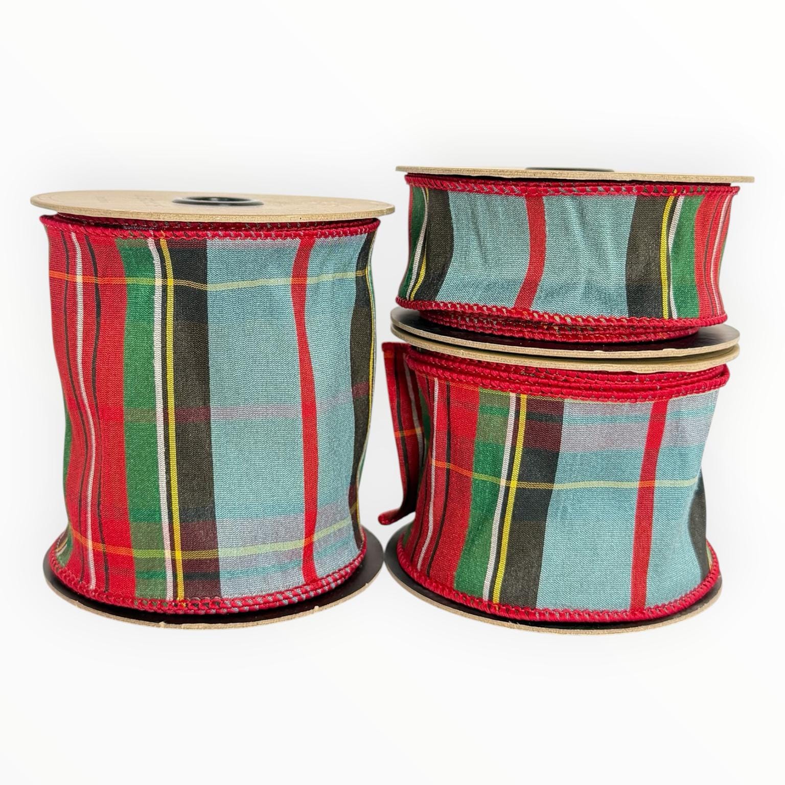 Christmas Ribbon Wired Tartan Plaid Faux Dupioni Wreath Ribbon Holiday Ribbon