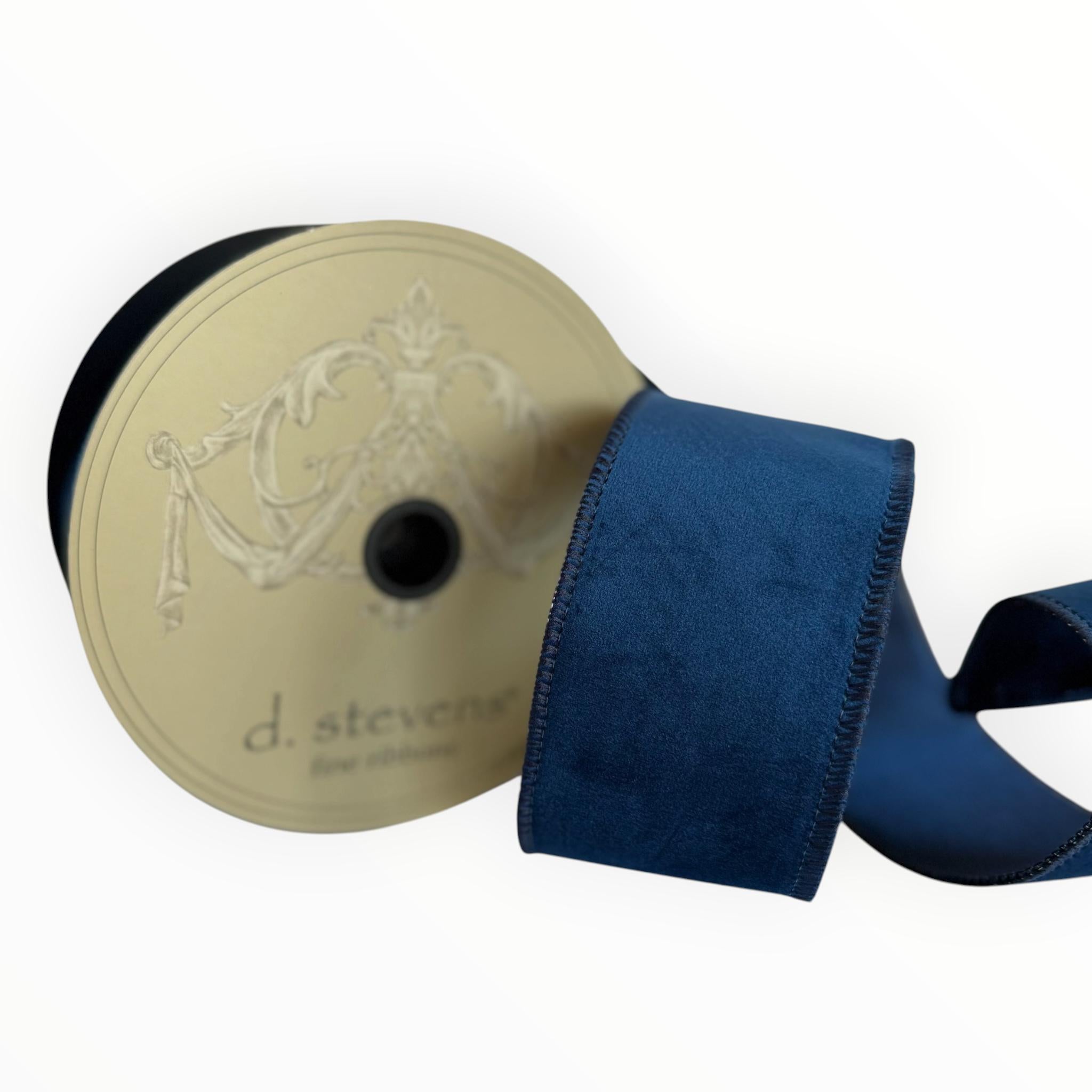 Navy Velvet Ribbon Wired Ribbon Christmas Ribbon Designer Ribbon Wreath Ribbon Holiday Decor D Stevens Ribbon