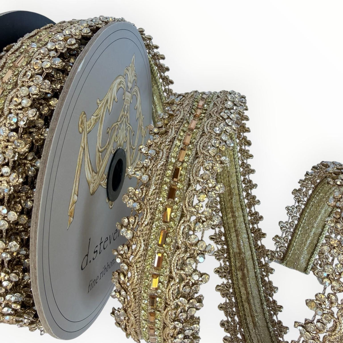 Gold Christmas Ribbon Wired Jewel Trim Ribbon for Wreaths & Holiday Decor | D. Stevens