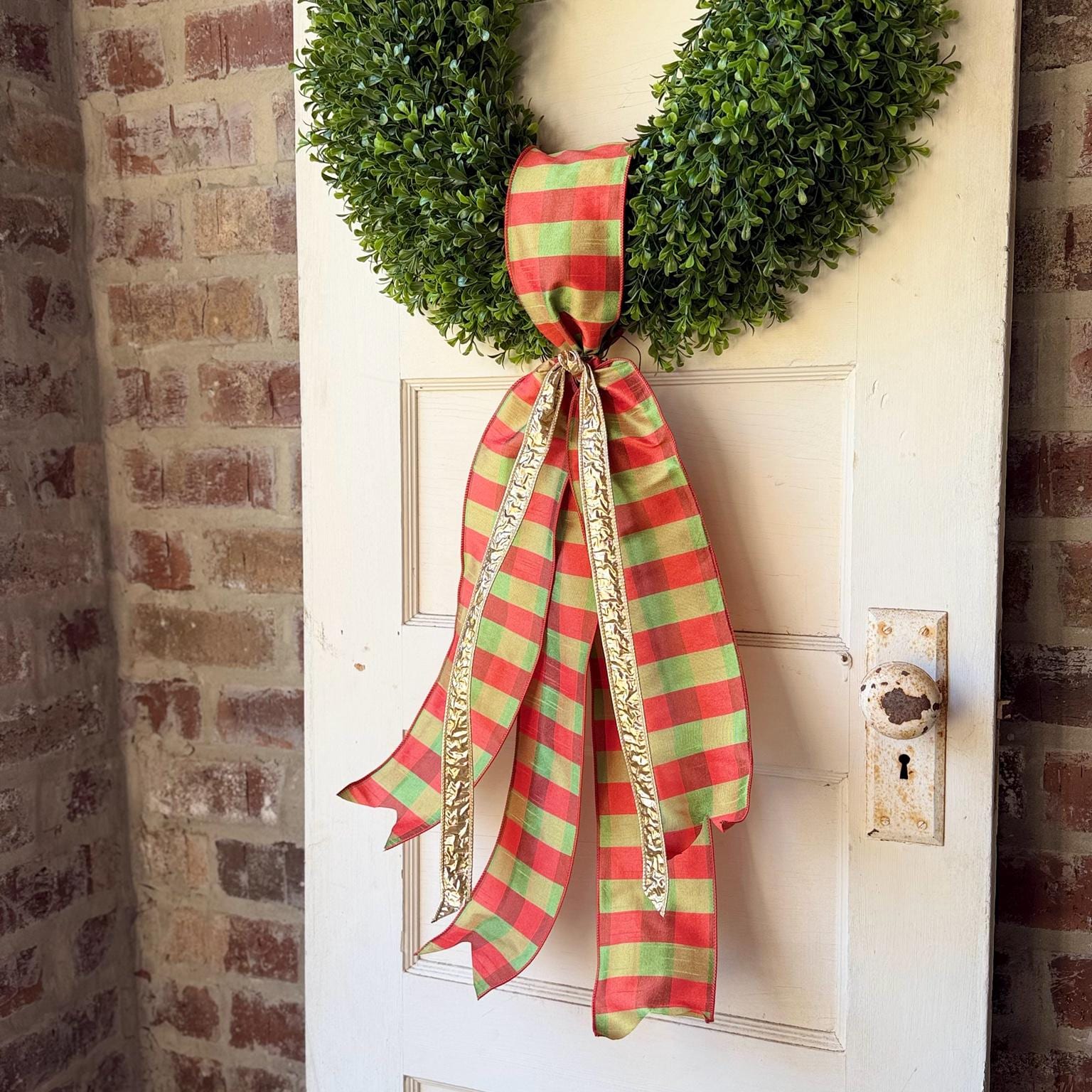 Fall Wreath Sash Orange Green Plaid Wreath Bow Autumn Front Door Decor Gold Ribbon Thanksgiving Wreath Sash