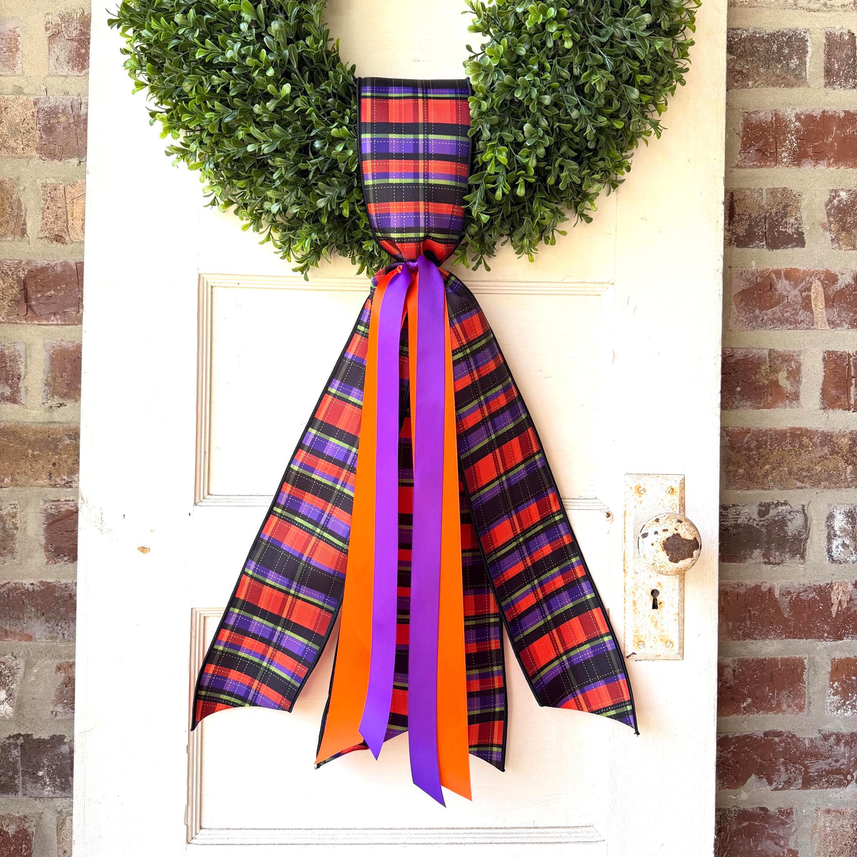 Halloween Wreath Sash | Purple Orange Black Plaid Front Door Wreath Accent