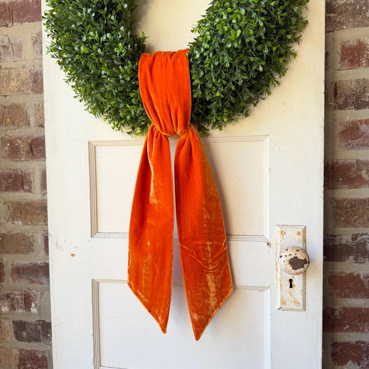 Orange Velvet Wreath Sash Fall Wreath Supply Autumn Door Decor Wreath Making Ribbon Accent
