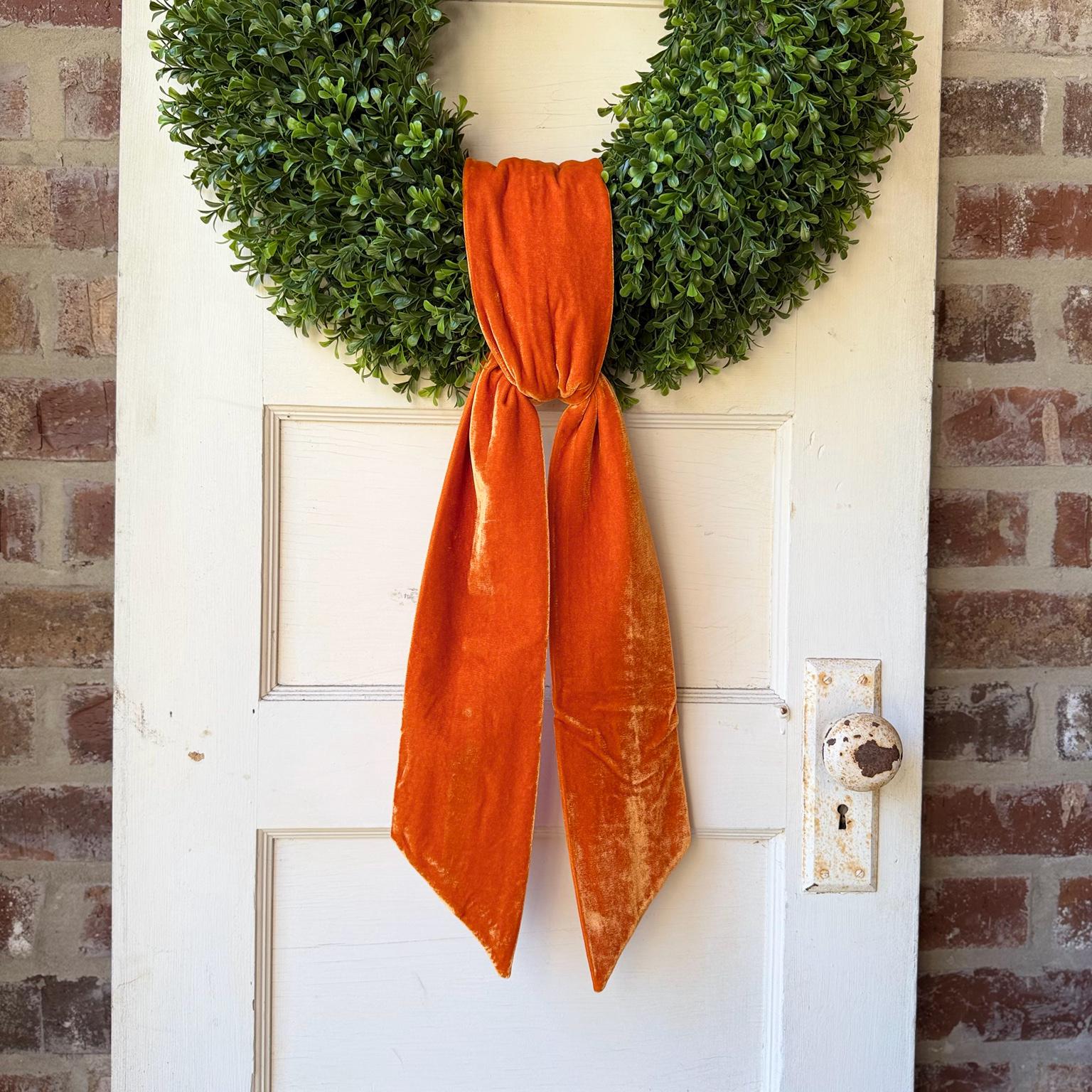 Orange Velvet Wreath Sash Fall Wreath Supply Autumn Door Decor Wreath Making Ribbon Accent