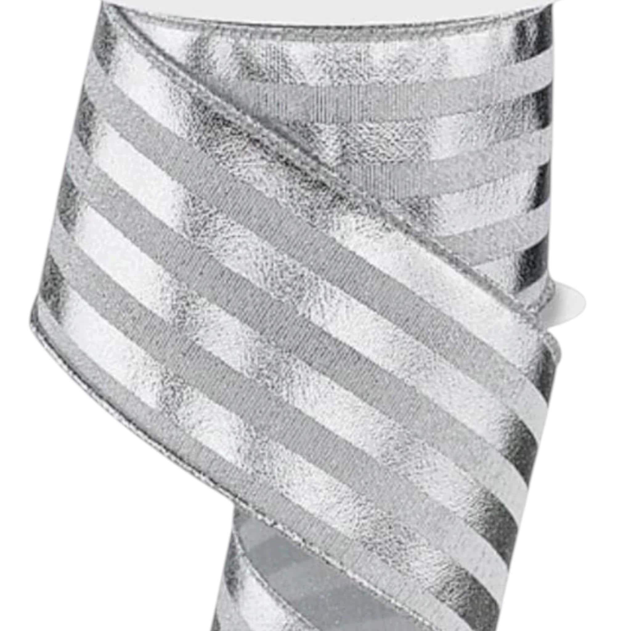 Silver Striped Wired Ribbon for Wreaths Bows & Christmas Decor