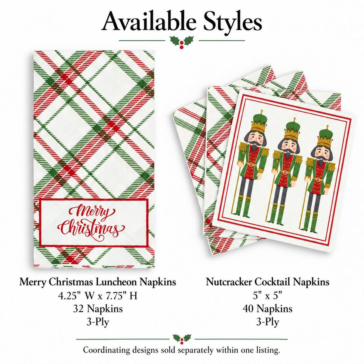 Christmas Plaid Napkins Merry Christmas Luncheon Nutcracker Cocktail Holiday Party Napkins