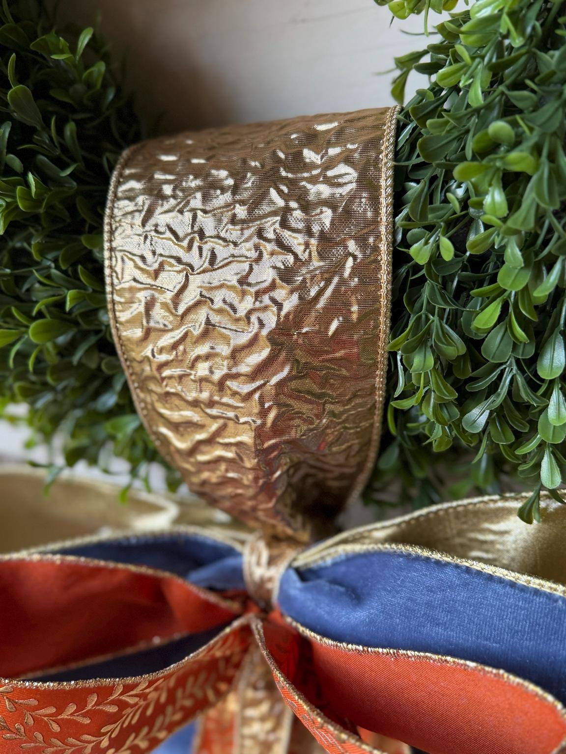 Fall Wreath Sash Navy Blue Orange Gold Wreath Bow Luxury Fall Front Door Decor Autumn Ribbon Bow