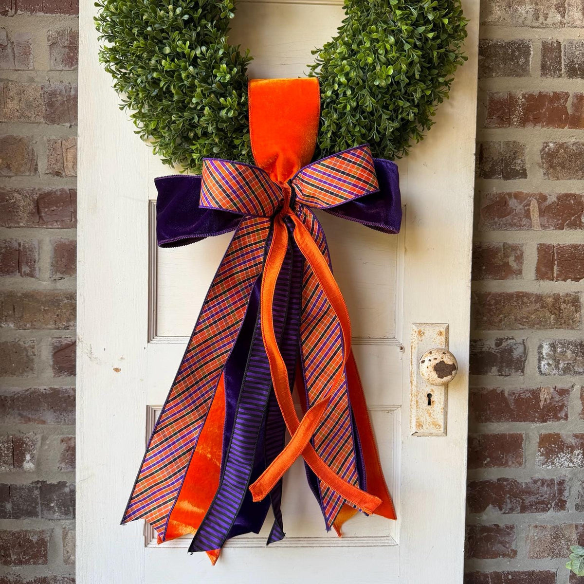 Orange & Purple Fall Wreath Sash | Plaid Wreath Bow