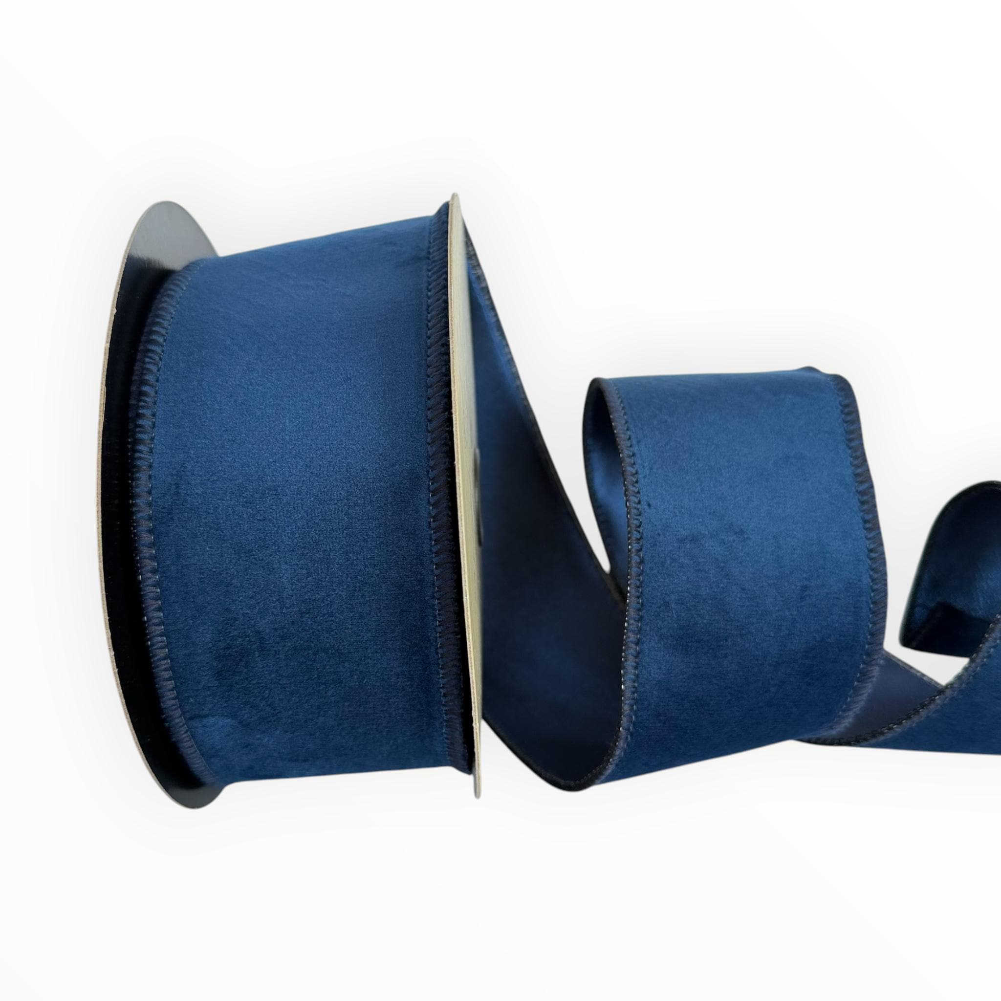Navy Velvet Ribbon Wired Taffeta Back | D Stevens Ribbon 2.5 Inch