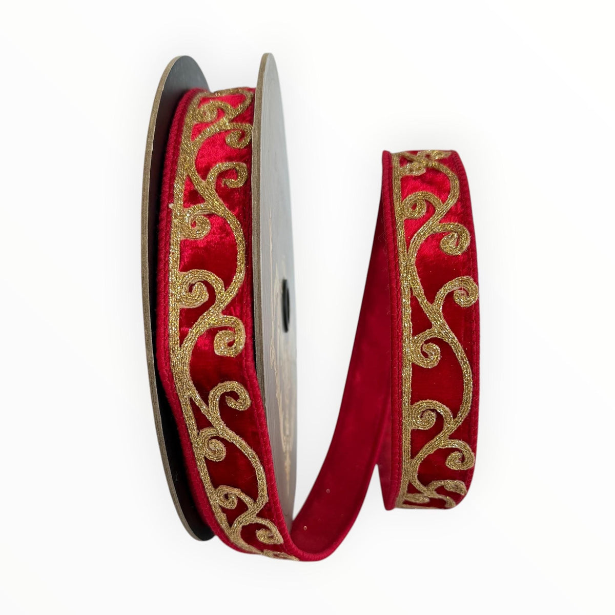 Christmas Wired Ribbon Red Gold Scroll Wreath Ribbon Holiday Decor | D. Stevens