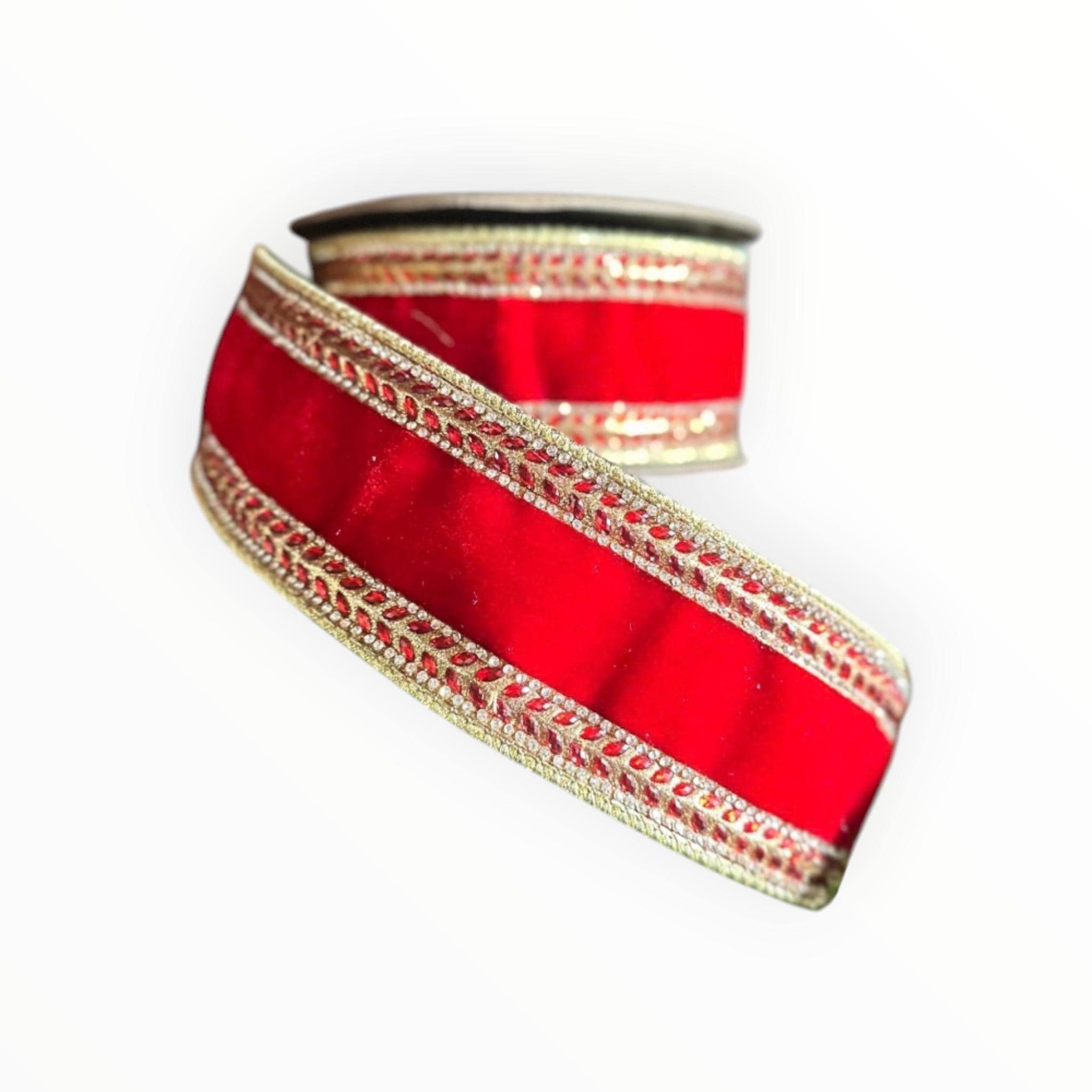 Red Velvet Ribbon Christmas Ribbon Luxury Ribbon Designer Ribbon Gift Wrapping Christmas Present Holiday Decor Wired Edge Crystal Trim Set