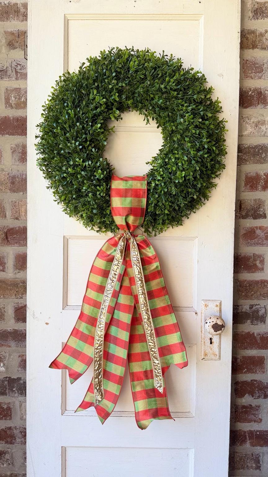 Fall Wreath Sash Orange Green Plaid Wreath Bow Autumn Front Door Decor Gold Ribbon Thanksgiving Wreath Sash