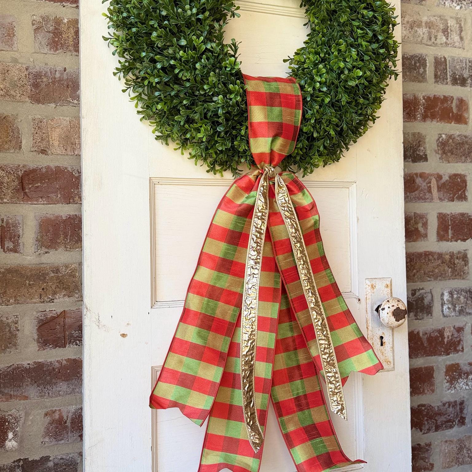 Fall Wreath Sash Orange Green Plaid Wreath Bow Autumn Front Door Decor Gold Ribbon Thanksgiving Wreath Sash