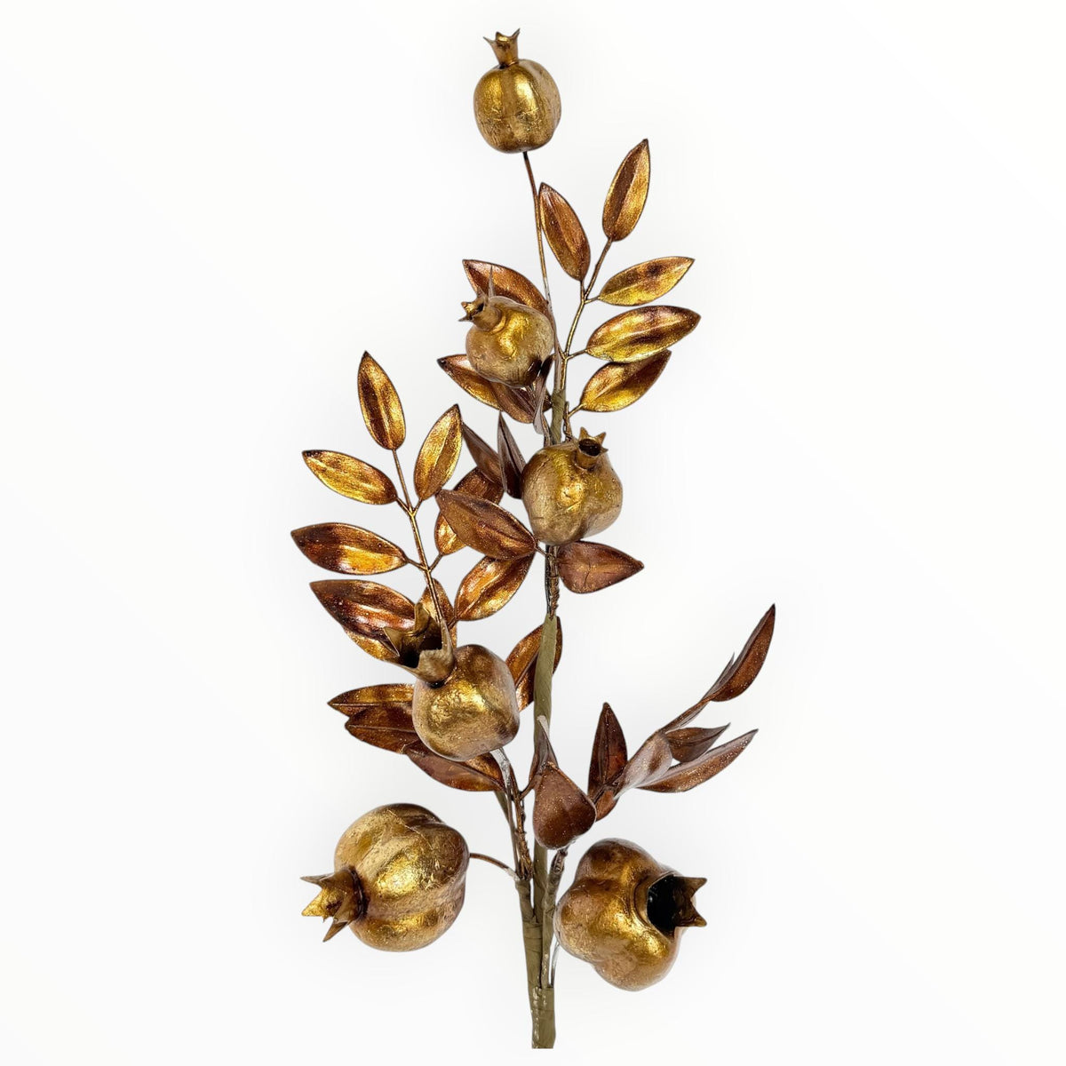 Gold Copper Pomegranate Stem Metallic Floral Spray Fall Christmas Decor Faux Pomegranate Branch Holiday Floral