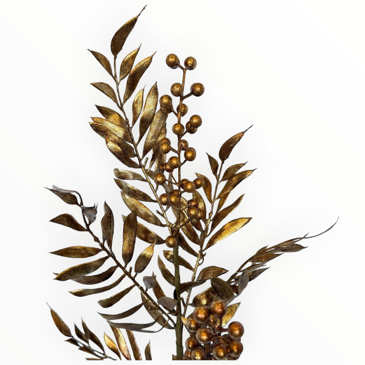 Gold Pepper Berry Stem Metallic Floral Spray Fall Christmas Decor Holiday Stem Mantel Vase Wreath Supply
