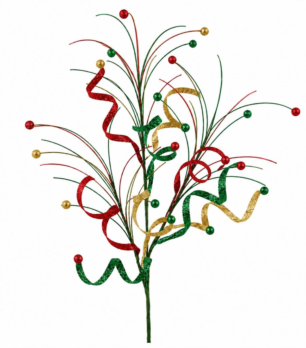 Red Green Gold Glitter Curl Spray Christmas Floral Pick Holiday Wreath Spray Decorative Stem