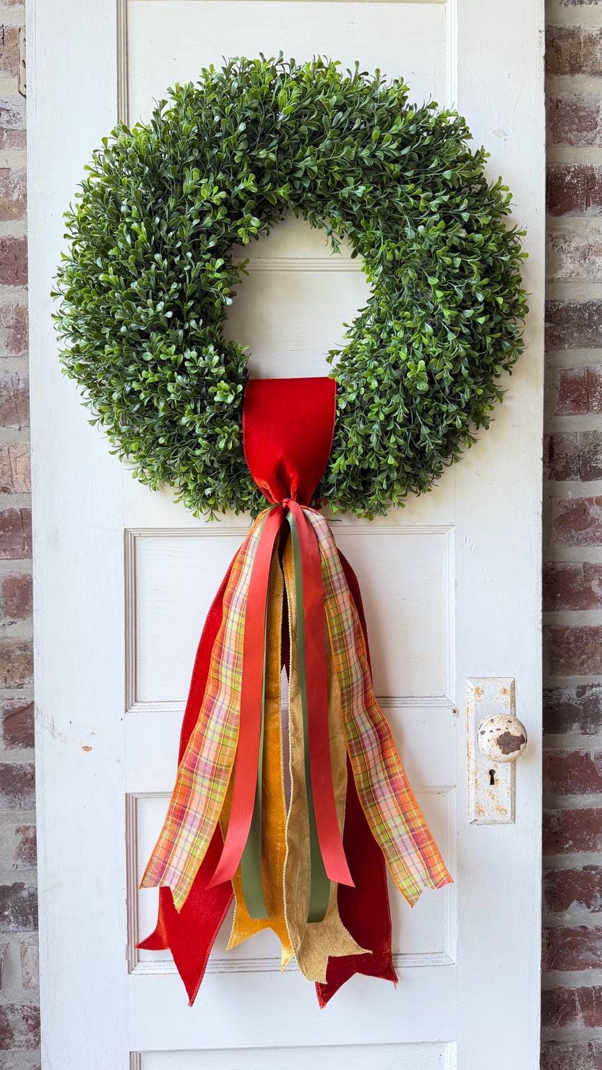 Fall Wreath Sash 28 Inch Rust Gold Green Plaid Front Door Decor Velvet Cotton Satin Ribbon