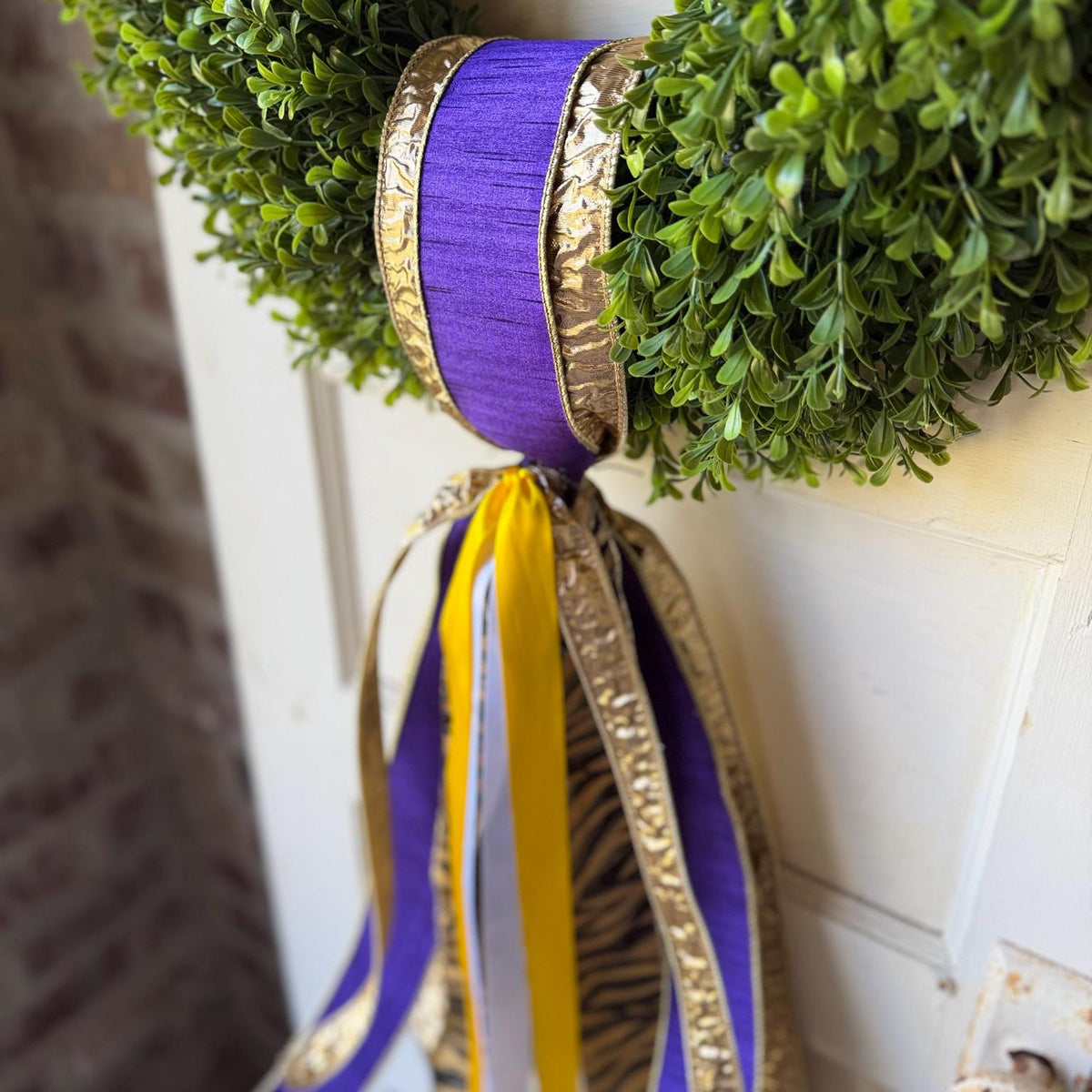 Purple Gold Wreath Sash Tiger Print Game Day Front Door Decor Football Wreath Bow