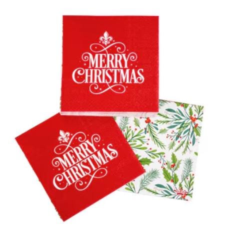 Christmas Cocktail Napkins Merry Christmas Fleur Holiday Party Napkins 5x5 Set of 20