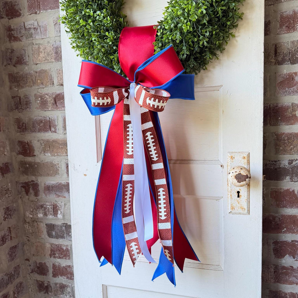 Football Wreath Sash Royal Blue and Red Game Day Wreath Bow School Colors Front Door Decor
