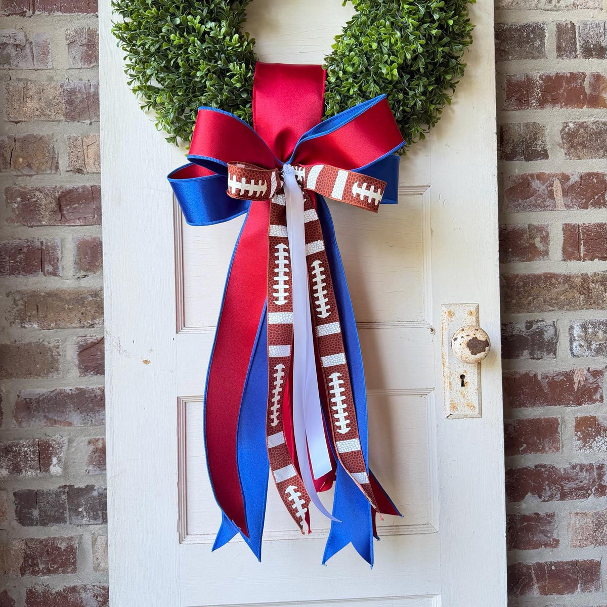 Football Wreath Sash Royal Blue and Red Game Day Wreath Bow School Colors Front Door Decor