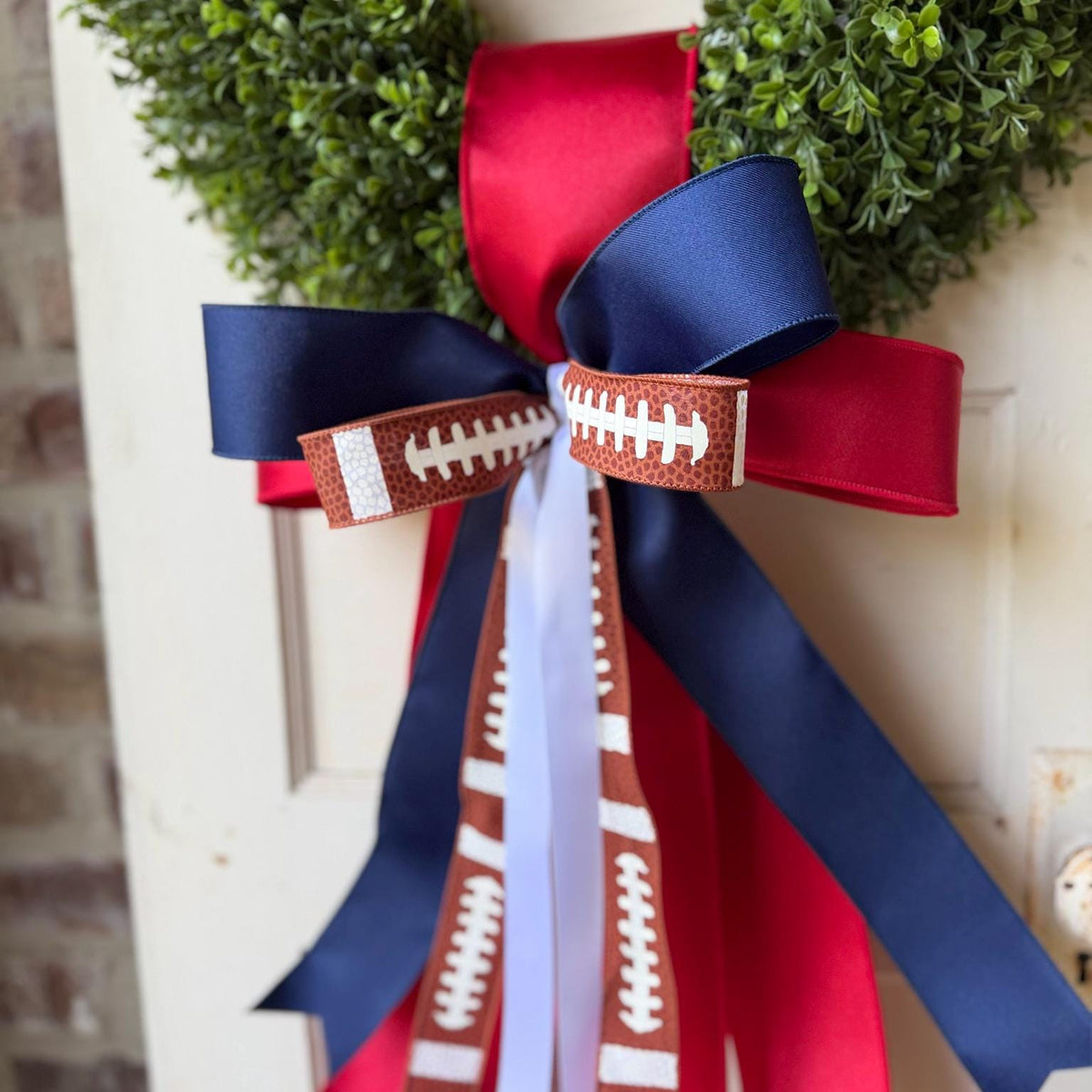 Football Wreath Sash Navy and Red Game Day Wreath Bow School Colors Front Door Decor