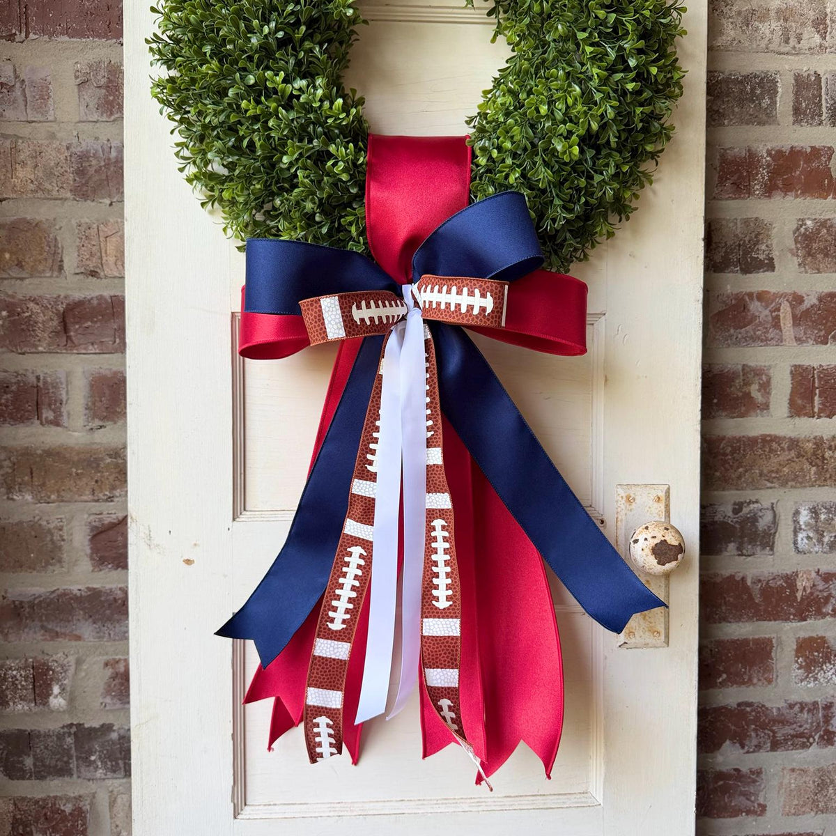 Football Wreath Sash Navy and Red Game Day Wreath Bow School Colors Front Door Decor