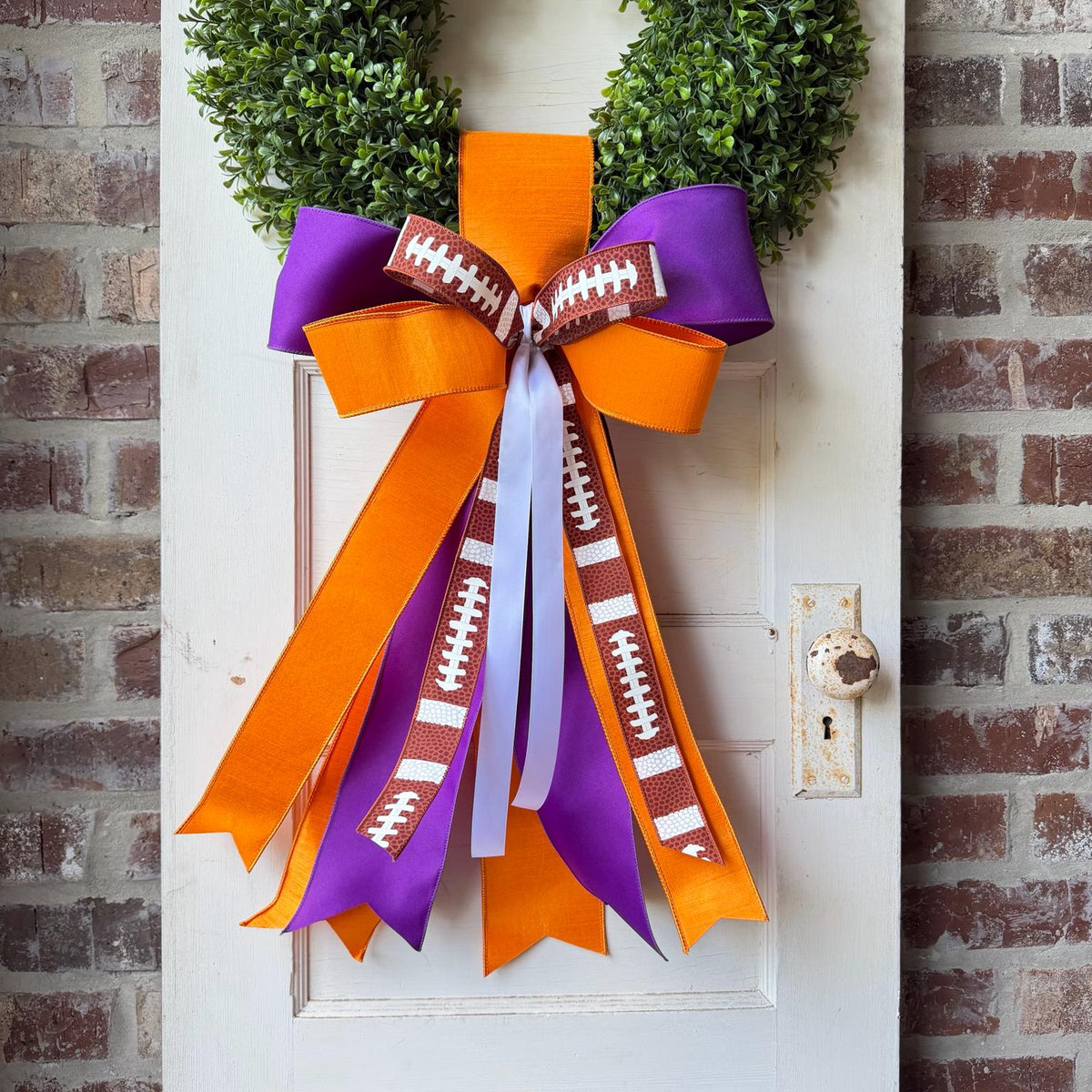 Football Wreath Sash Purple Orange Game Day Wreath Bow Front Door Decor Team Spirit Football Door Bow