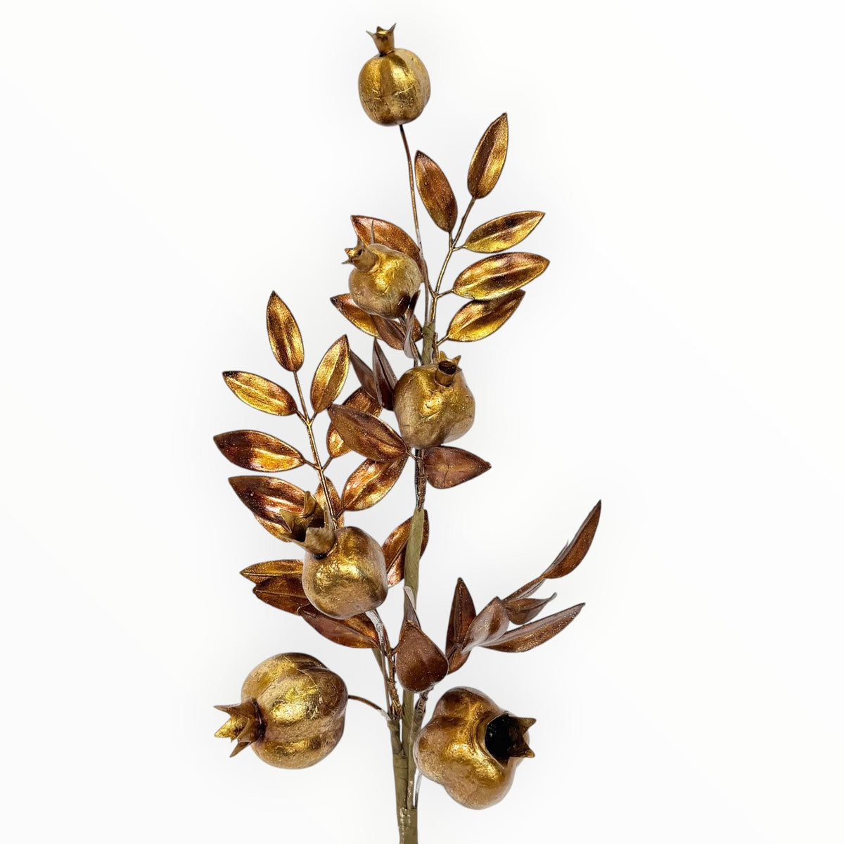 Gold Copper Pomegranate Stem Metallic Floral Spray Fall Christmas Decor Faux Pomegranate Branch Holiday Floral