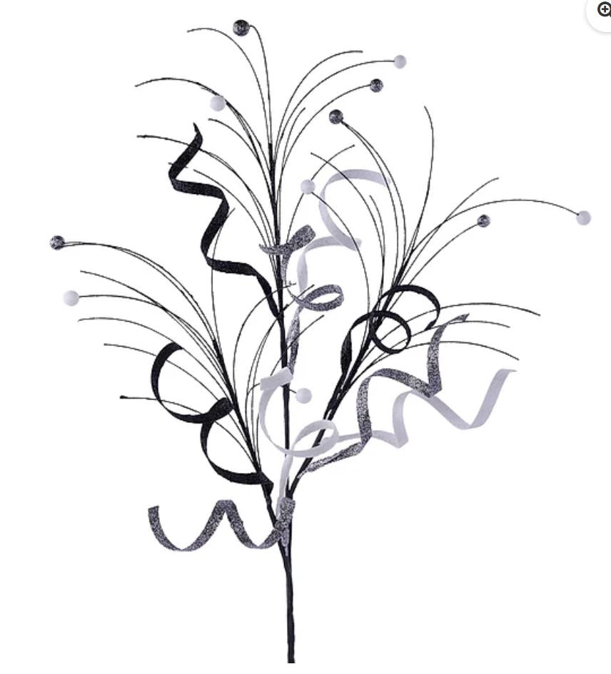 Black Silver White Glitter Spray Curly Decorative Pick Halloween Wreath Spray Holiday Floral Stem