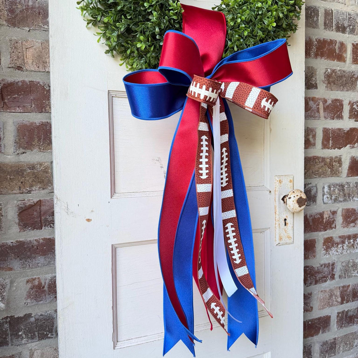 Football Wreath Sash Royal Blue and Red Game Day Wreath Bow School Colors Front Door Decor