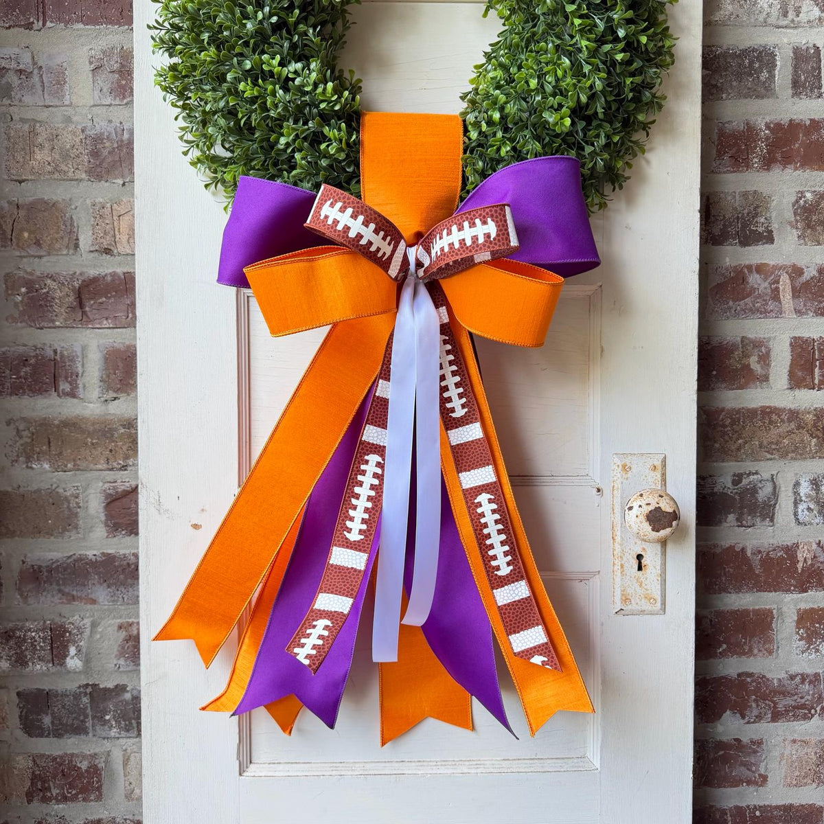 Football Wreath Sash Purple Orange Game Day Wreath Bow Front Door Decor Team Spirit Football Door Bow
