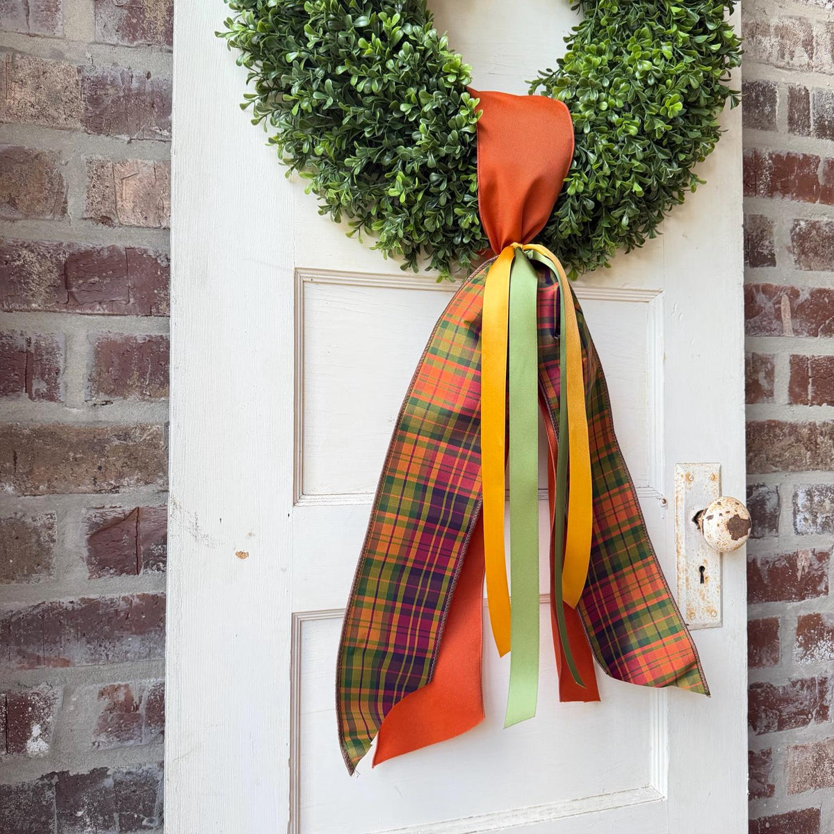 Fall Wreath Sash Plaid Wreath Sash Autumn Front Door Decor Thanksgiving Wreath Decor Orange Green Gold Ribbon Sash 28 Inch