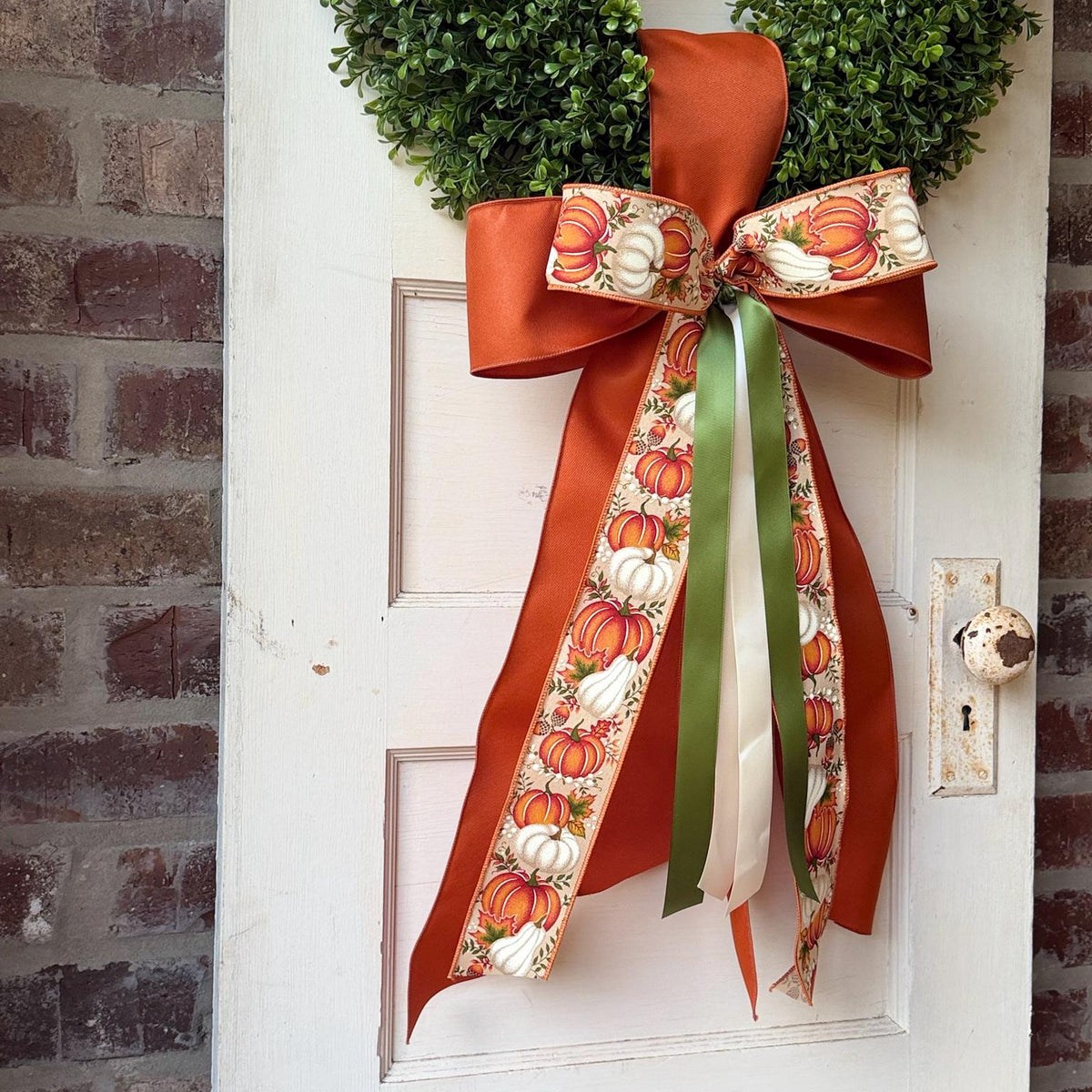 Fall Wreath Sash Pumpkin Wreath Sash Thanksgiving Front Door Decor Autumn Wreath Bow Orange Green Fall Door Decor 28 Inch