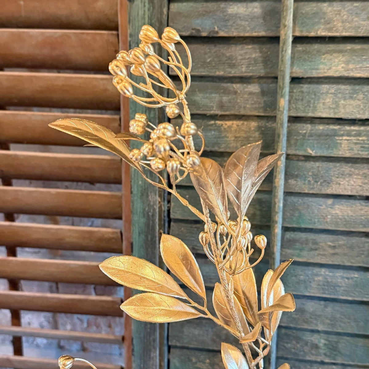 Gold Laurel Berry Spray Christmas Floral Stem Holiday Greenery Mantel Wreath Decor Artificial Botanical Spray