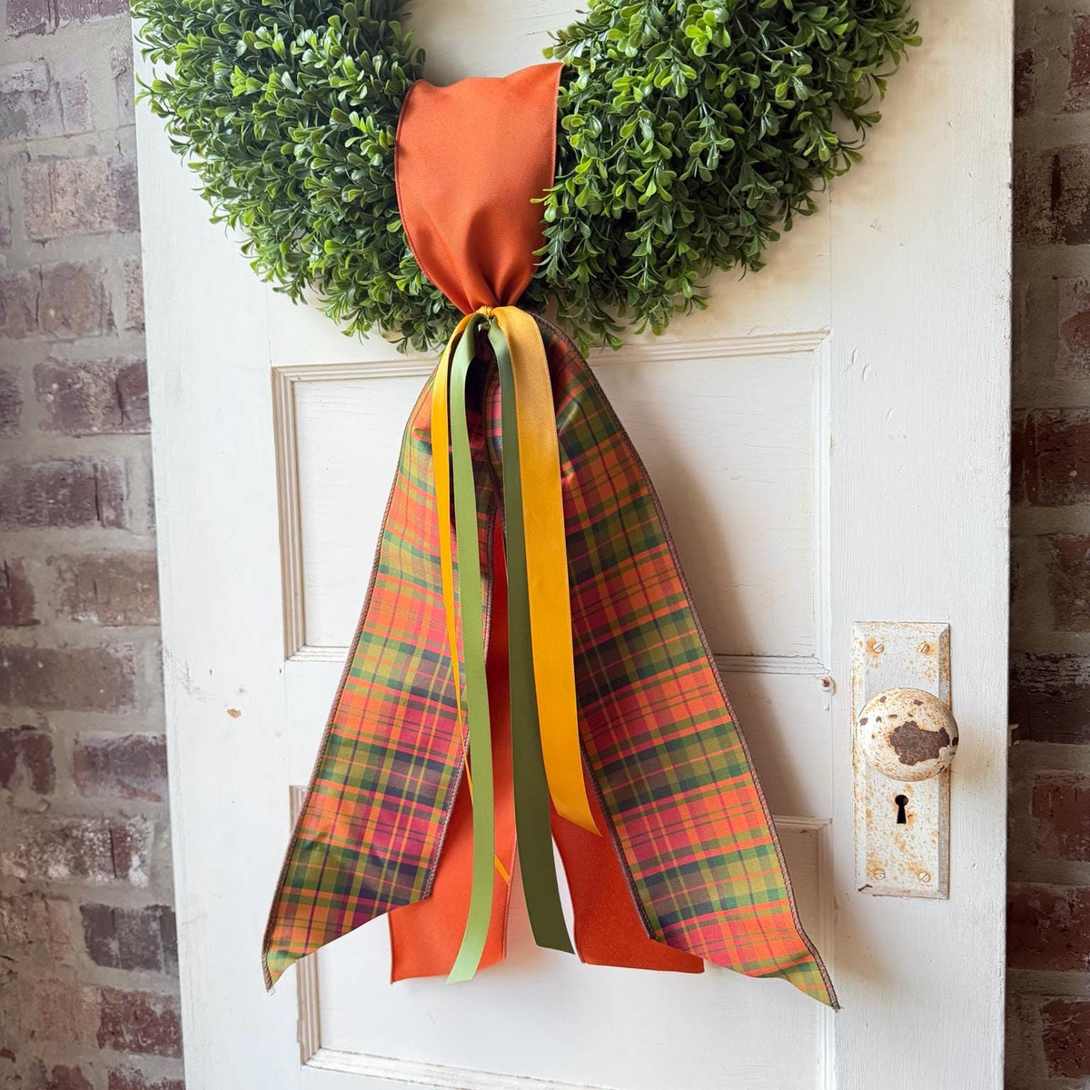 Fall Wreath Sash Plaid Wreath Sash Autumn Front Door Decor Thanksgiving Wreath Decor Orange Green Gold Ribbon Sash 28 Inch