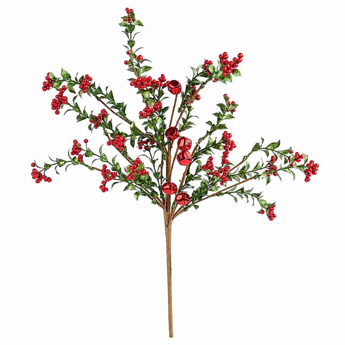 Jingle Bell Berry Spray Christmas Floral Stem Holiday Greenery Wreath Garland Decor 18 Inch Metallic Bell Spray