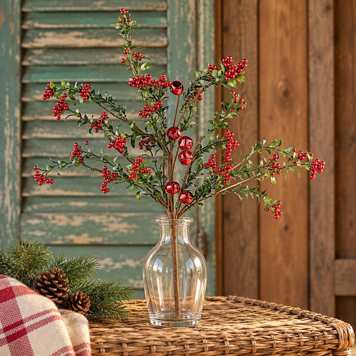 Jingle Bell Berry Spray Christmas Floral Stem Holiday Greenery Wreath Garland Decor 18 Inch Metallic Bell Spray
