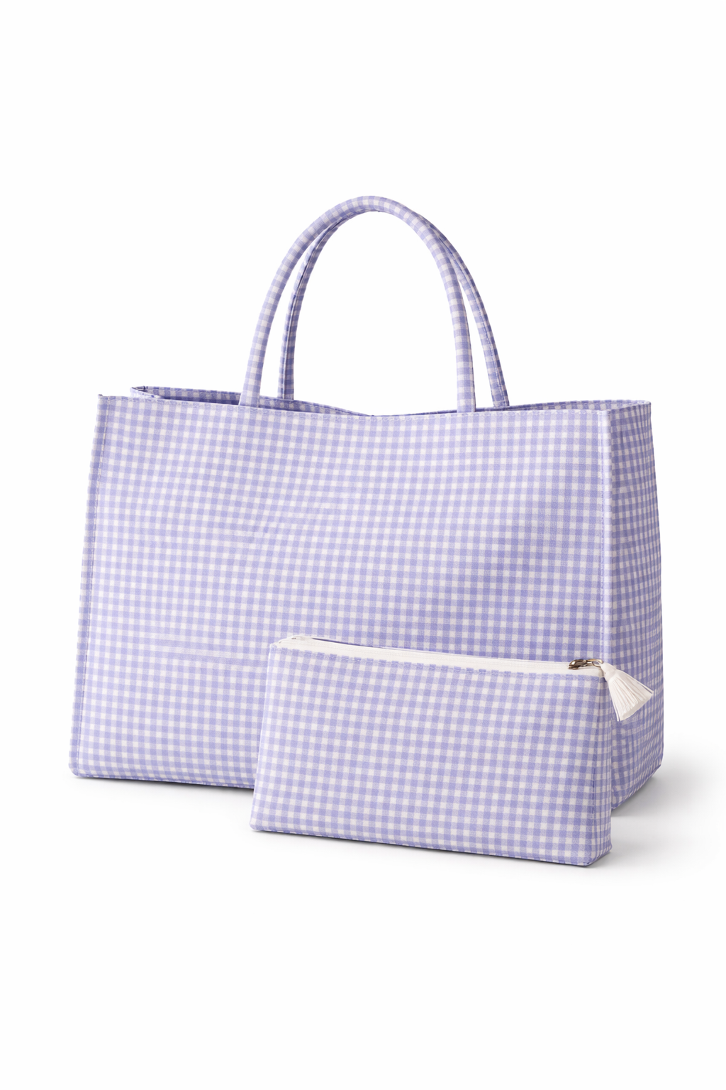 Blue Gingham Tote & Cosmetic Bag Set | Matching Travel & Everyday Essentials